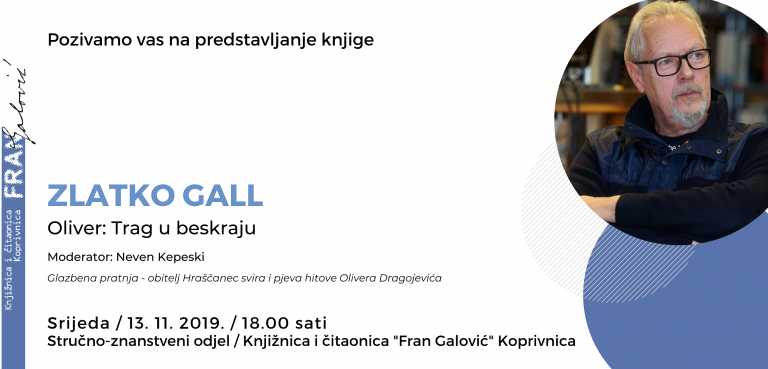 Zlatko Gall predstavlja u koprivničkoj Knjižnici knjigu ”Oliver – trag u beskraju”, biografiju legendarnog pjevača Olivera Dragojevića.