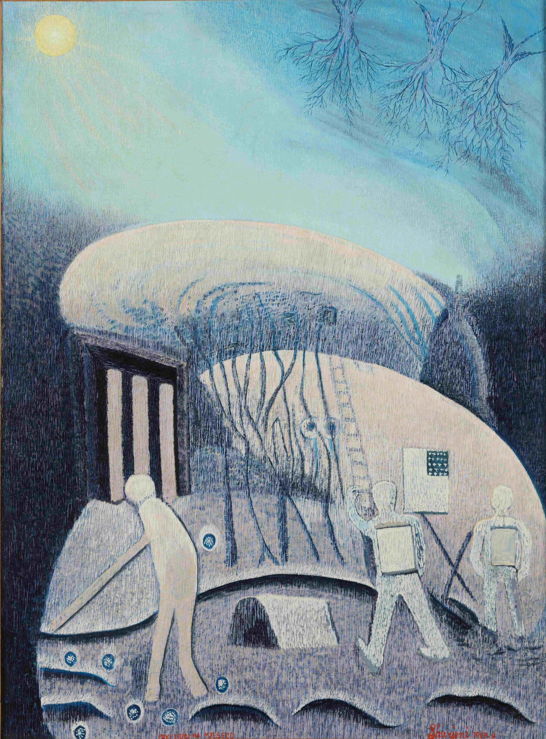 Prvi ljudi na mjesecu, 1969. ulje na platnu, 710 x 520 mm