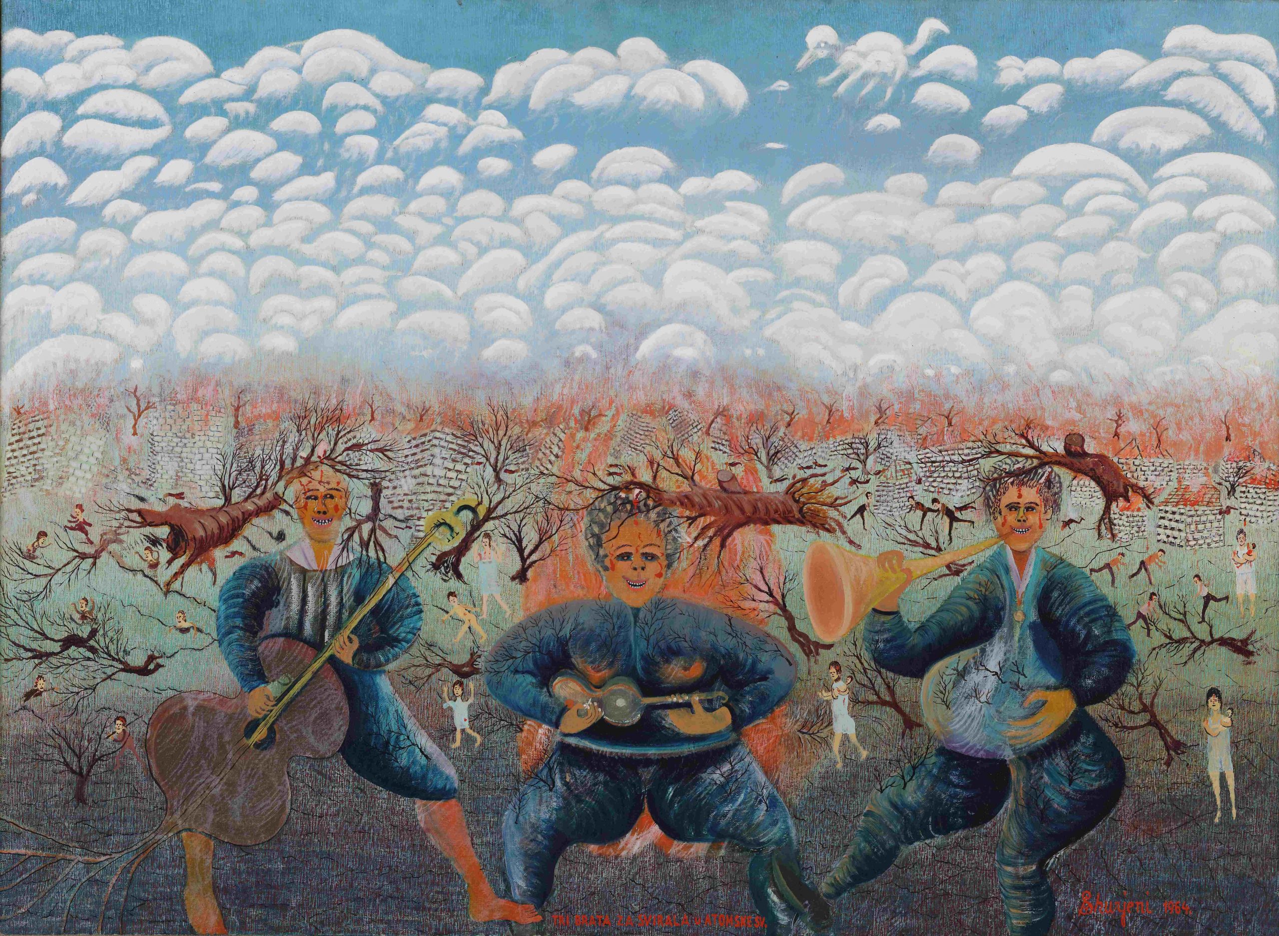 Tri brata zasvirala u atomske svirale, 1964., ulje na platnu, 730 x 1000 mm