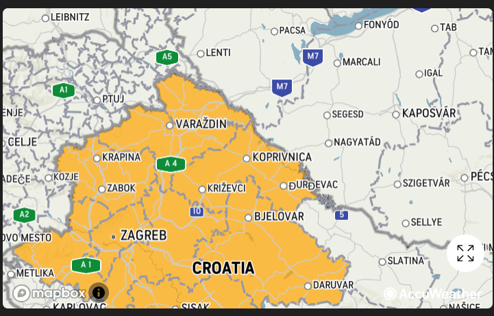 Narančasti alarm za sutra je upaljen i za našu županiju/ SCREENSHOT DHMZ