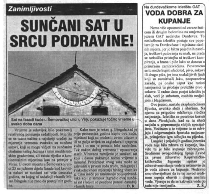 Sunačni sat u Virju/ ARHIVA GPIP