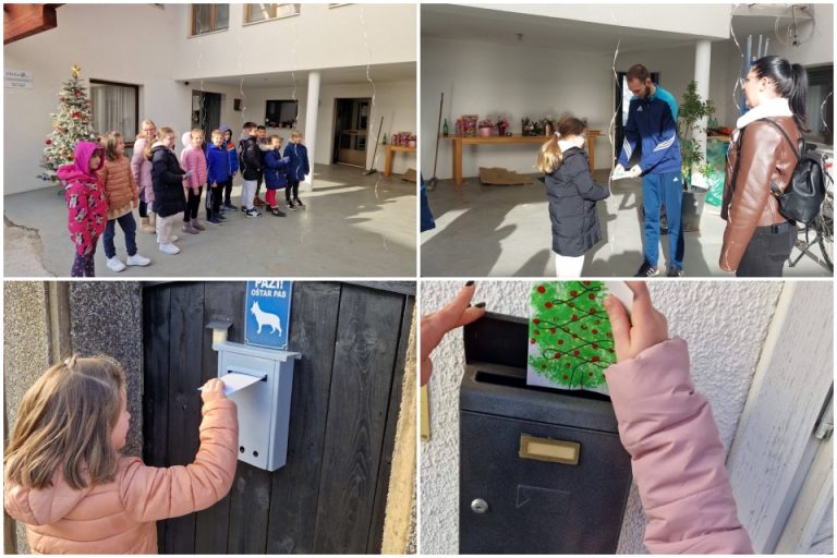 FOTO Osnovnoškolci uoči Božića razveselili sumještane ručno rađenim čestitkama