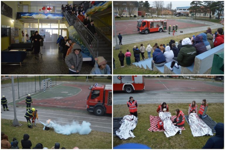 FOTO Učenici Dan broja 112 obilježili vježbom evakuacije, isprobali i vatrogasni aparat